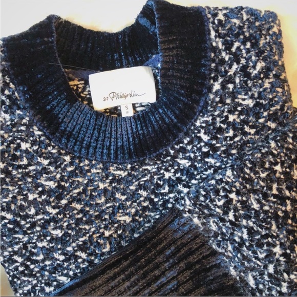 PHILLIP LIM velour sweater navy white rare soft - Picture 2 of 8